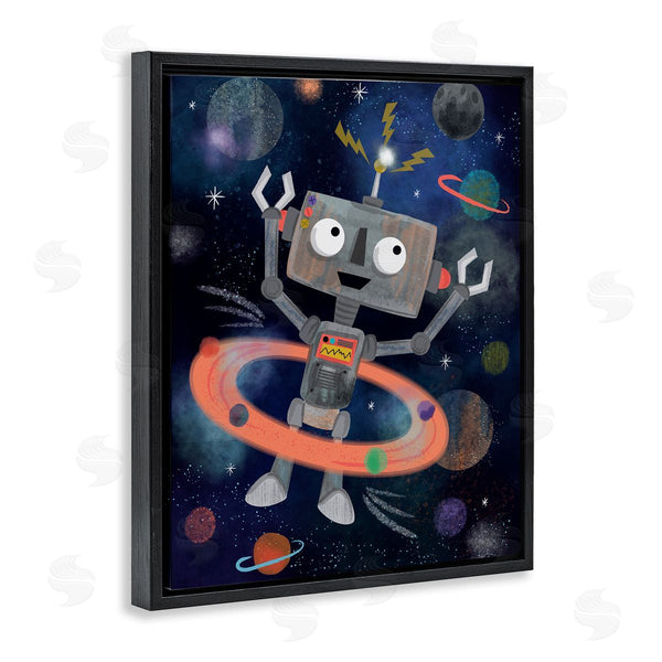 Stupell Industries Lisa Perry Whitebutton | Quirky Robot Outer Space Universe Surrounding Planets Wall Art