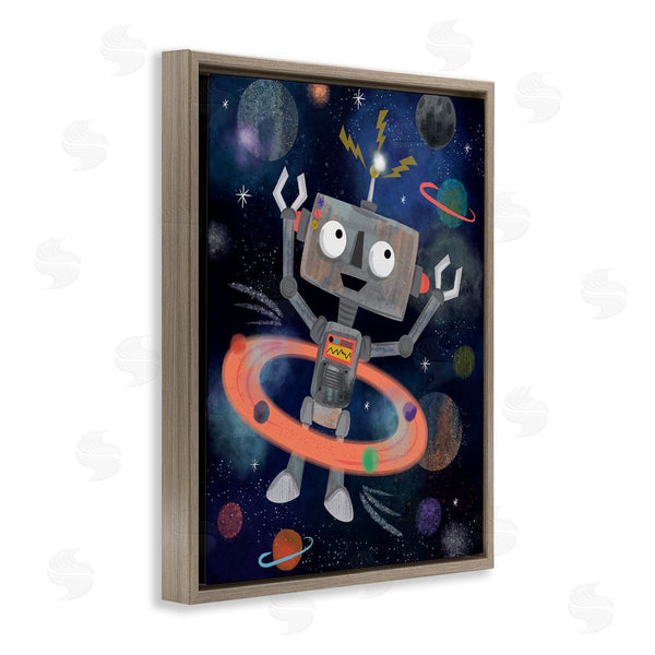 Stupell Industries Lisa Perry Whitebutton | Quirky Robot Outer Space Universe Surrounding Planets Wall Art