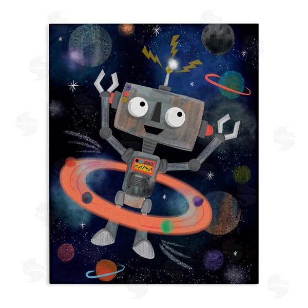 stupell industries Lisa Perry Whitebutton | Quirky Robot Outer Space Universe Surrounding Planets Wall Art