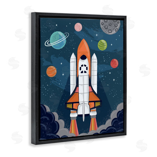 Stupell Industries Lisa Perry Whitebutton | Rocket Ship Ready For Flight Outer Space Planets Wall Art