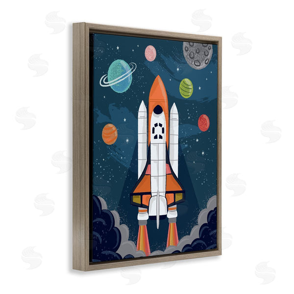 Stupell Industries Lisa Perry Whitebutton | Rocket Ship Ready For Flight Outer Space Planets Wall Art