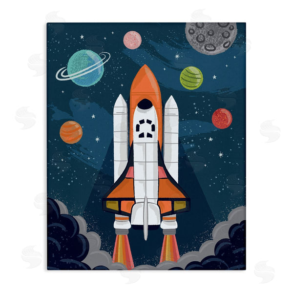 stupell industries Lisa Perry Whitebutton | Rocket Ship Ready for Flight Outer Space Planets Wall Art