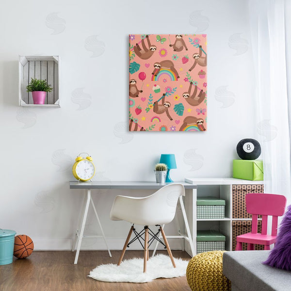 Stupell Industries Lisa Perry Whitebutton | Sloths Climbing Botanical Branches Whimsical Floral Pattern Wall Art