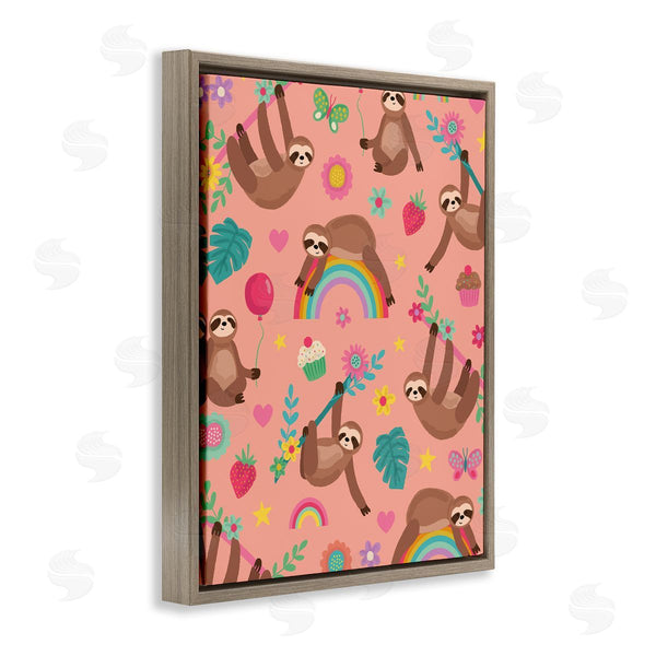 Stupell Industries Lisa Perry Whitebutton | Sloths Climbing Botanical Branches Whimsical Floral Pattern Wall Art