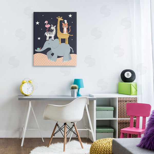 Stupell Industries Lisa Perry Whitebutton | Starry Night Sky Safari Animals Elephant Giraffe Zebra Wall Art