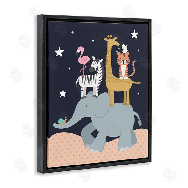 Stupell Industries Lisa Perry Whitebutton | Starry Night Sky Safari Animals Elephant Giraffe Zebra Wall Art