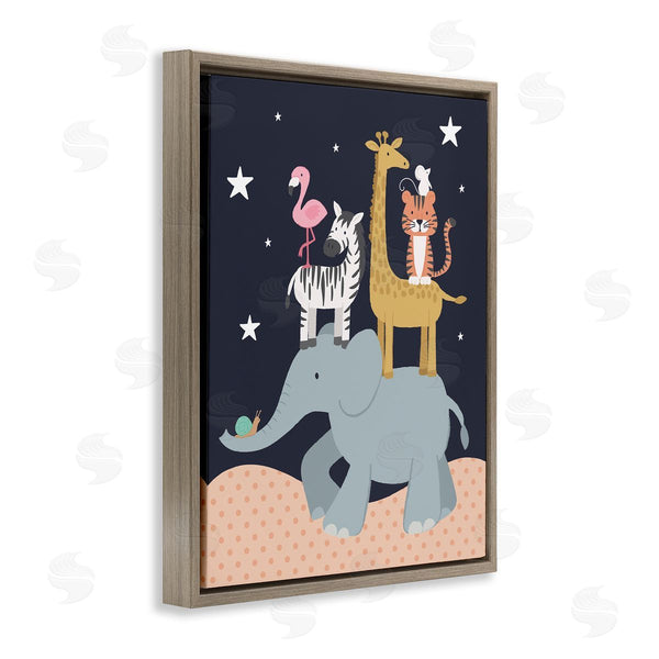 Stupell Industries Lisa Perry Whitebutton | Starry Night Sky Safari Animals Elephant Giraffe Zebra Wall Art