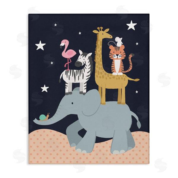 stupell industries Lisa Perry Whitebutton | Starry Night Sky Safari Animals Elephant Giraffe Zebra Wall Art