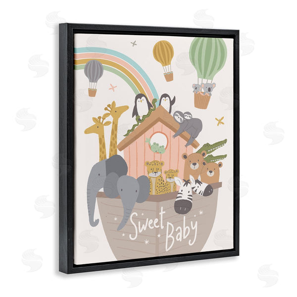 Stupell Industries Lisa Perry Whitebutton | Sweet Baby Phrase Animal Ark Hot Air Balloons Wall Art