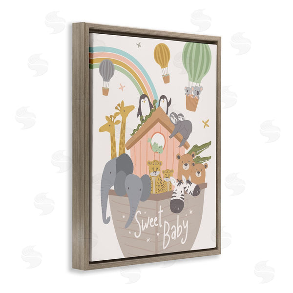 Stupell Industries Lisa Perry Whitebutton | Sweet Baby Phrase Animal Ark Hot Air Balloons Wall Art