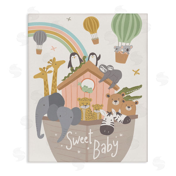 stupell industries Lisa Perry Whitebutton | Sweet Baby Phrase Animal Ark Hot Air Balloons Wall Art