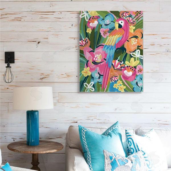 Stupell Industries Lisa Perry Whitebutton | Tropical Flowers And Parrot Whimsical Florals Wall Art