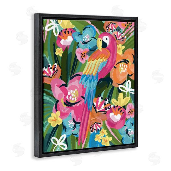 Stupell Industries Lisa Perry Whitebutton | Tropical Flowers And Parrot Whimsical Florals Wall Art