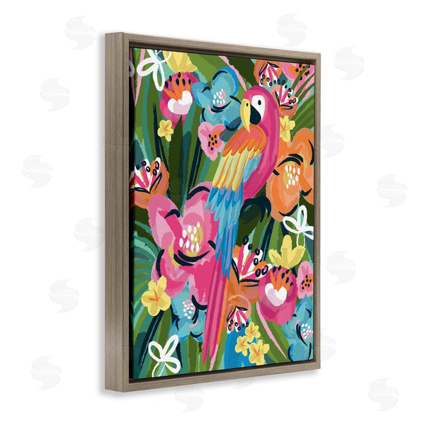 Stupell Industries Lisa Perry Whitebutton | Tropical Flowers And Parrot Whimsical Florals Wall Art