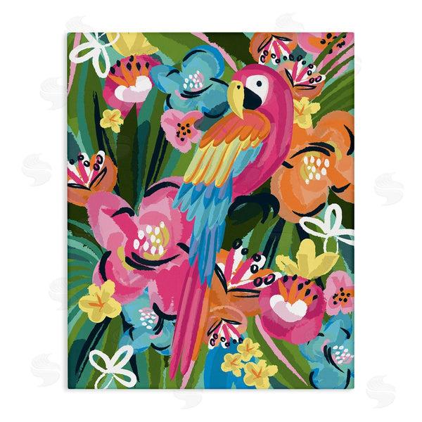 stupell industries Lisa Perry Whitebutton | Tropical Flowers and Parrot Whimsical Florals Wall Art