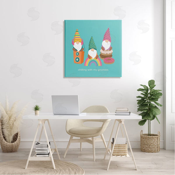 Stupell Industries Lisa Perry Whitebutton | Whimsical Chilling With Gnomies Phrase Patterned Teal Design Wall Art
