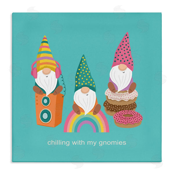 stupell industries Lisa Perry Whitebutton | Whimsical Chilling With Gnomies Phrase Patterned Teal Design Wall Art