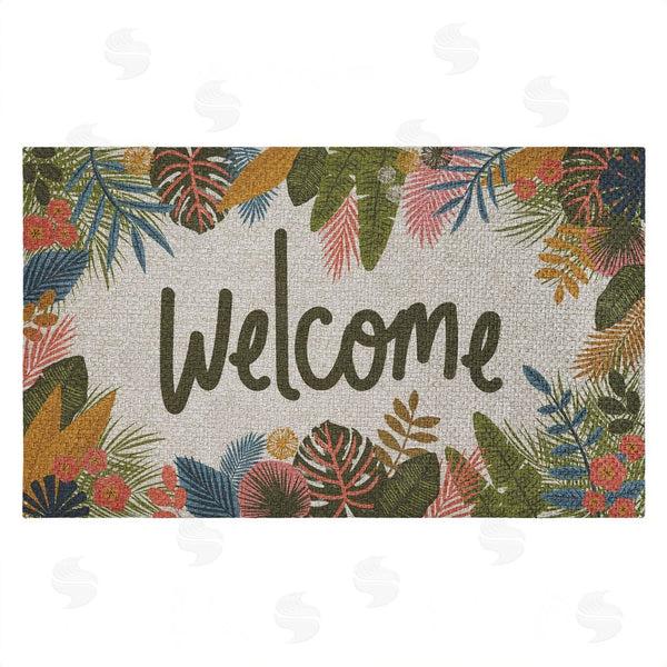 stupell industries Lisa Perry Whitebutton | Whimsical Welcome Tropical Entry Faux Sisal Door Mat