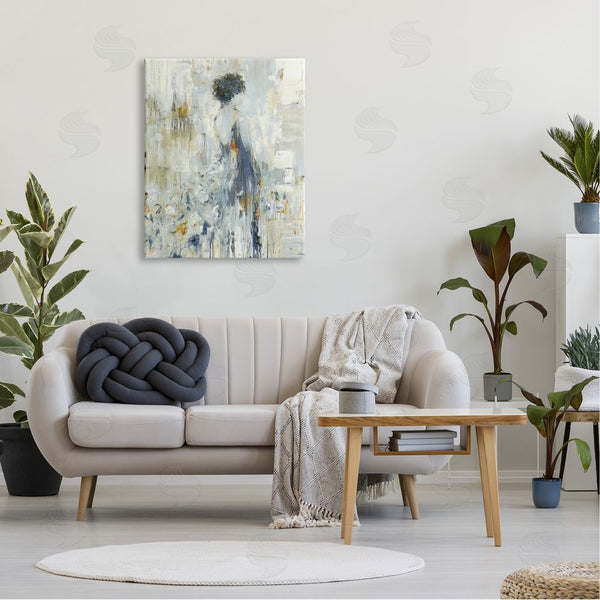 Stupell Industries Lisa Ridgers | Abstract Woman Blue Dress Gown Blocked Brushstrokes Wall Art
