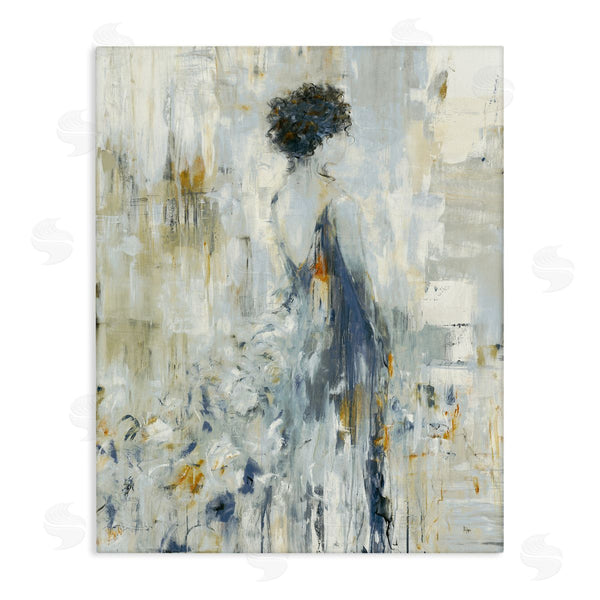 stupell industries Lisa Ridgers | Abstract Woman Blue Dress Gown Blocked Brushstrokes Wall Art