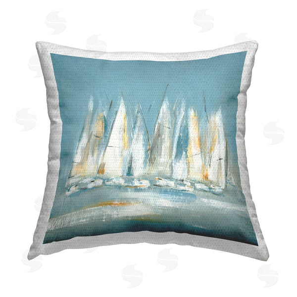 Stupell Industries Lisa Ridgers | Blue Abstract Sailboats Printed Throw Pillow