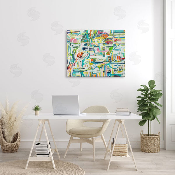 Stupell Industries Lisa Ridgers | Curved Line Chaos Lively Blue Green Abstract Movement Wall Art