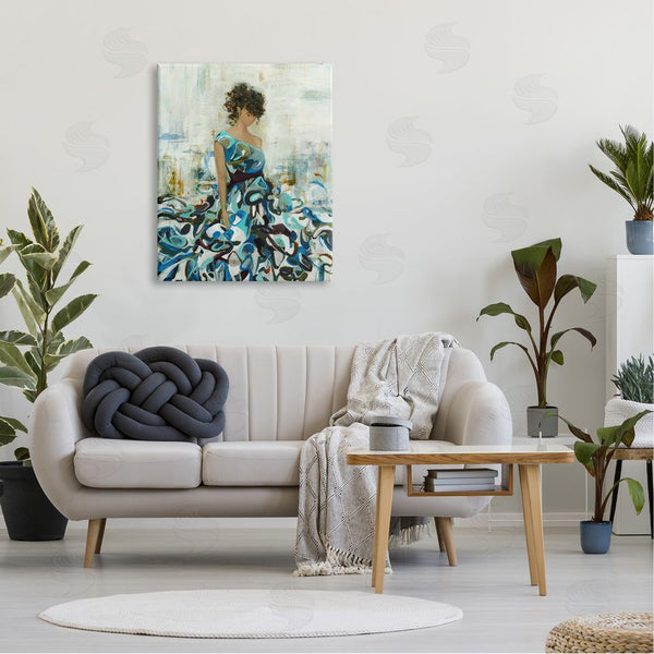 Stupell Industries Lisa Ridgers | Detailed Blue Dress Gown Woman Layered Background Wall Art