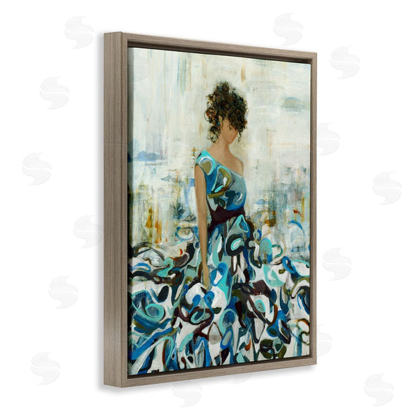 Stupell Industries Lisa Ridgers | Detailed Blue Dress Gown Woman Layered Background Wall Art