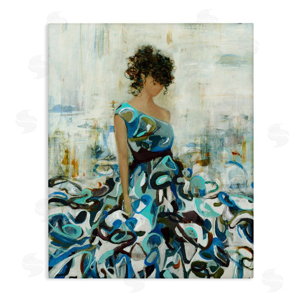 stupell industries Lisa Ridgers | Detailed Blue Dress Gown Woman Layered Background Wall Art