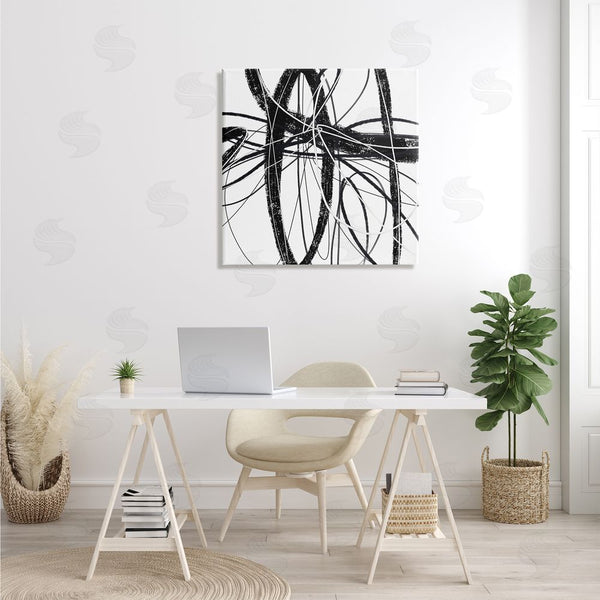 Stupell Industries Lisa Ridgers | Distressed Black Fluid White Lines Abstract Pattern Wall Art