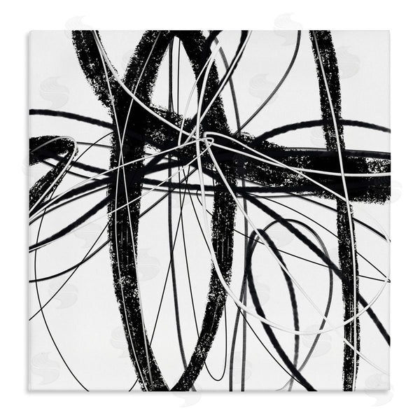 stupell industries Lisa Ridgers | Distressed Black Fluid White Lines Abstract Pattern Wall Art