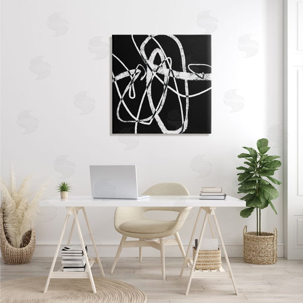 Stupell Industries Lisa Ridgers | Distressed Fluid White Lines On Black Abstraction Wall Art
