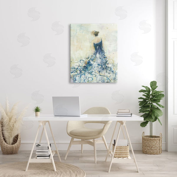 Stupell Industries Lisa Ridgers | Women's Abstract Fashion Dress Busy Fluid Blue Curves Wall Art