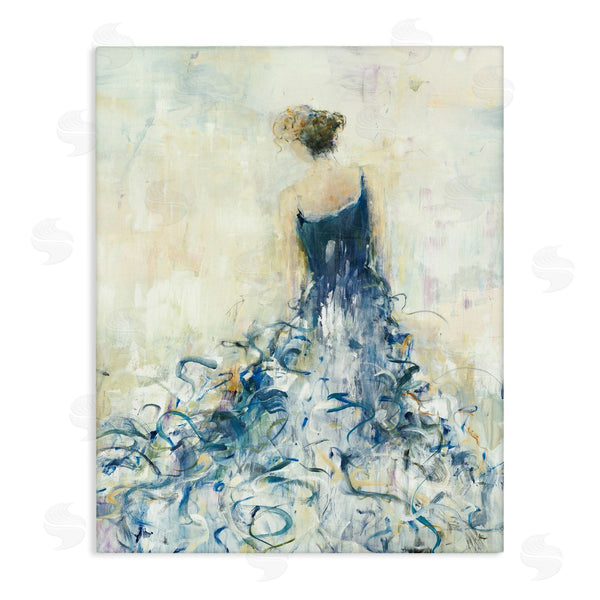 stupell industries Lisa Ridgers | Women's Abstract Fashion Dress Busy Fluid Blue Curves Wall Art