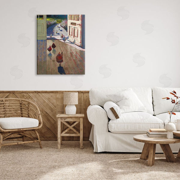 Stupell Industries Lisa Timmerman | Chickens Strolling Through Farmhouse Doorway Contemporary Strokes Wall Art