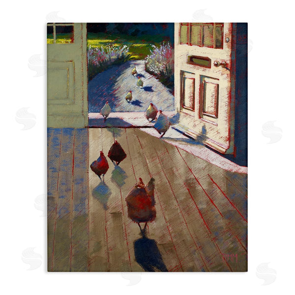 stupell industries Lisa Timmerman | Chickens Strolling Through Farmhouse Doorway Contemporary Strokes Wall Art