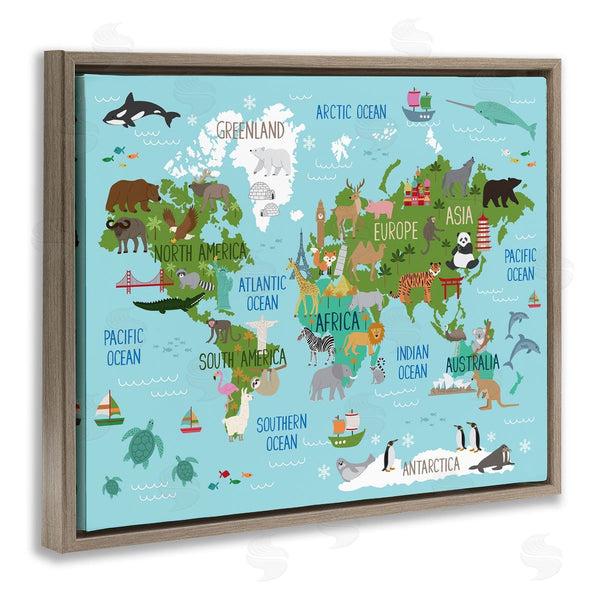 Stupell Industries Lisa Whitebutton | Kid's Favorite Animals World Map