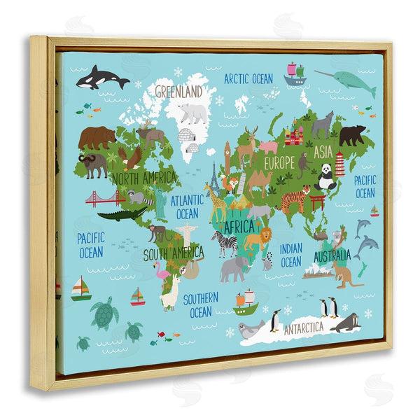Stupell Industries Lisa Whitebutton | Kid's Favorite Animals World Map