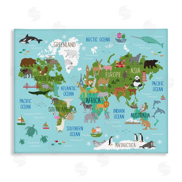 stupell industries Lisa Whitebutton | Kid's Favorite Animals World Map