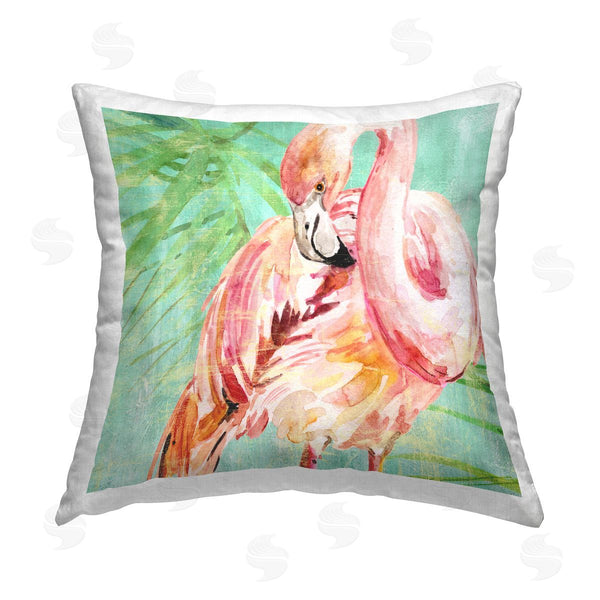 stupell industries Livi and Finn | Flamingo and Palm Leaves Printed Throw Pillow