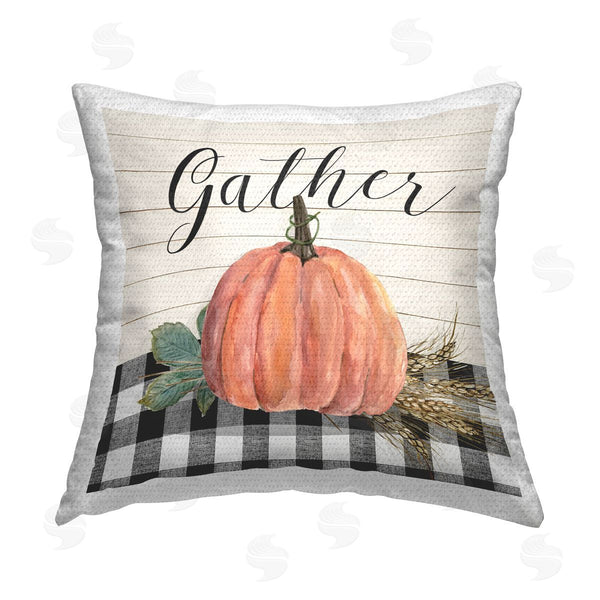 Stupell Industries Livi And Finn | Gather Pumpkin On Plaid Printed Throw Pillow
