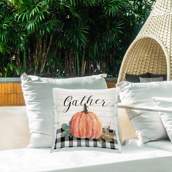 Stupell Industries Livi And Finn | Gather Pumpkin On Plaid Printed Throw Pillow