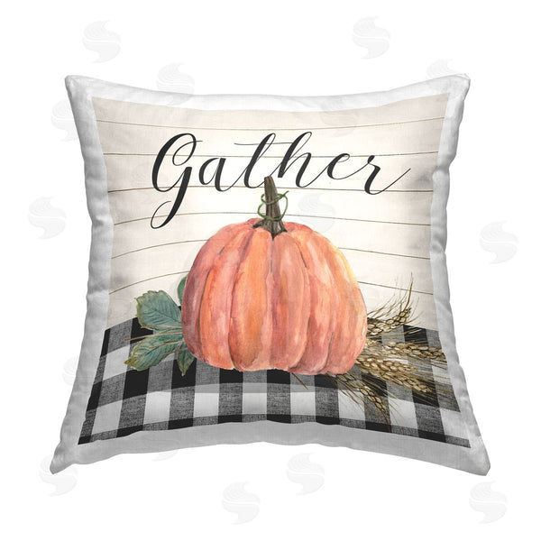 stupell industries Livi and Finn | Gather Pumpkin on Plaid Printed Throw Pillow