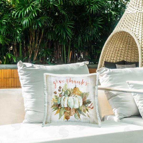 Stupell Industries Livi And Finn | Give Thanks Pumpkin & Leaves Printed Throw Pillow