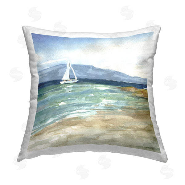 stupell industries Livi and Finn | Seaside Sailboat Landscape Printed Throw Pillow
