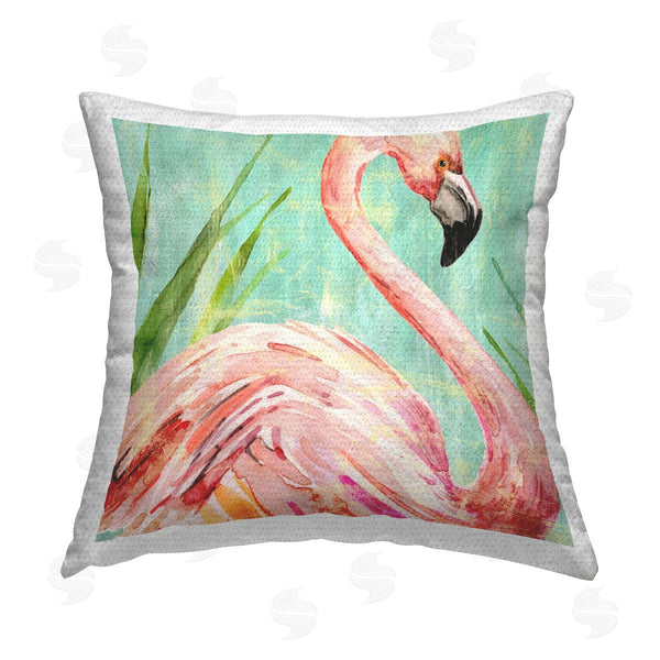 Stupell Industries Livi And Finn | Tropical Flamingo On Green Printed Throw Pillow