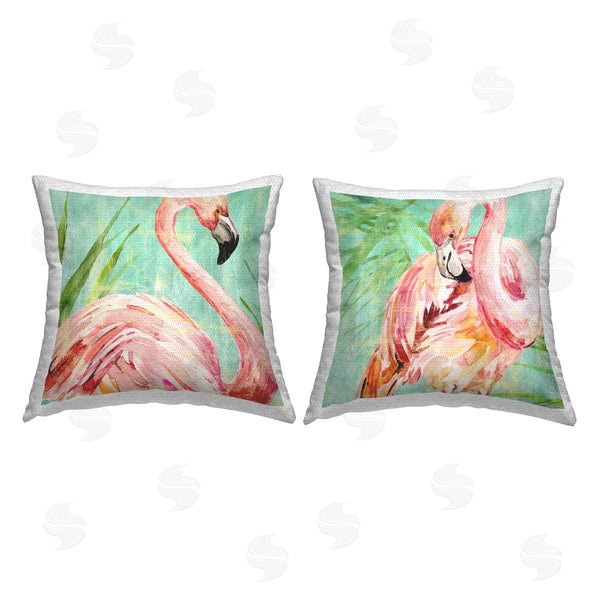 Stupell Industries Livi And Finn | Tropical Flamingos With Leaves Printed Throw Pillow Set