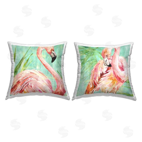 stupell industries Livi and Finn | Tropical Flamingos with Leaves Printed Throw Pillow Set