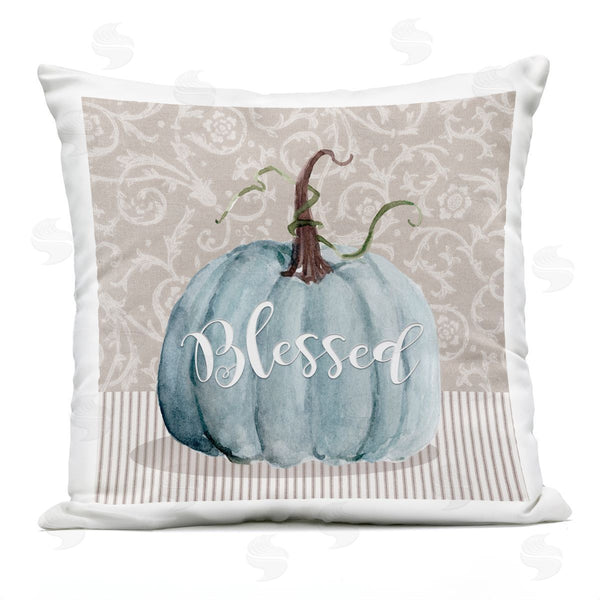 Stupell Industries Livi + Fin | Blue Autumn Pumpkin Botanical Pattern Background Printed Throw Pillow