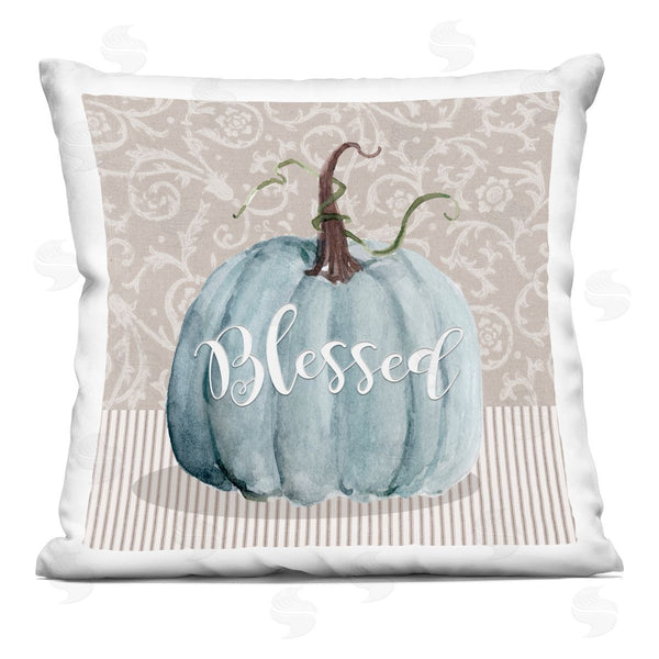 stupell industries Livi + Fin | Blue Autumn Pumpkin Botanical Pattern Background Printed Throw Pillow